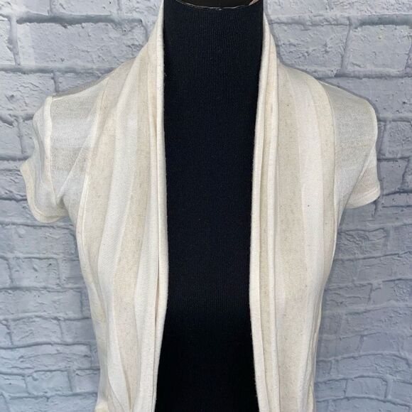 Wet seal open front short sleeve stripe cardigan w/cinch waist cream sz XS - Picture 9 of 9